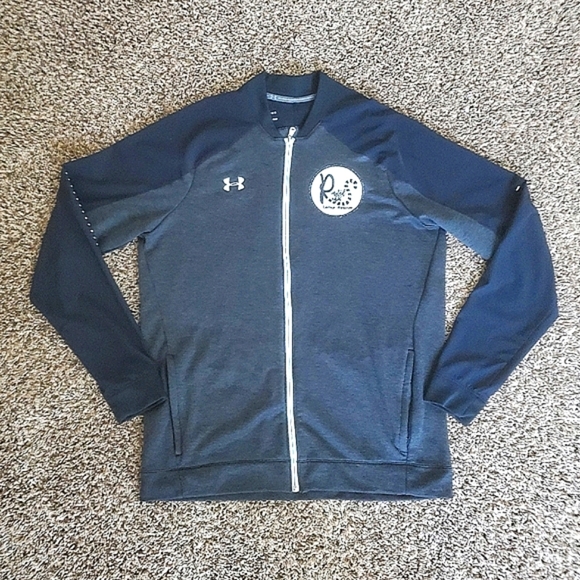 ๐ Black & Gray Large Under Armour Coldgear Zippered Windbreaker Running Jacket - Picture 2 of 16